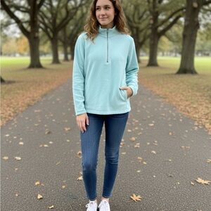 Two Dog Island Light Blue seafoam Quarter-Zip Pullover sweatshirt Ptp 21” small